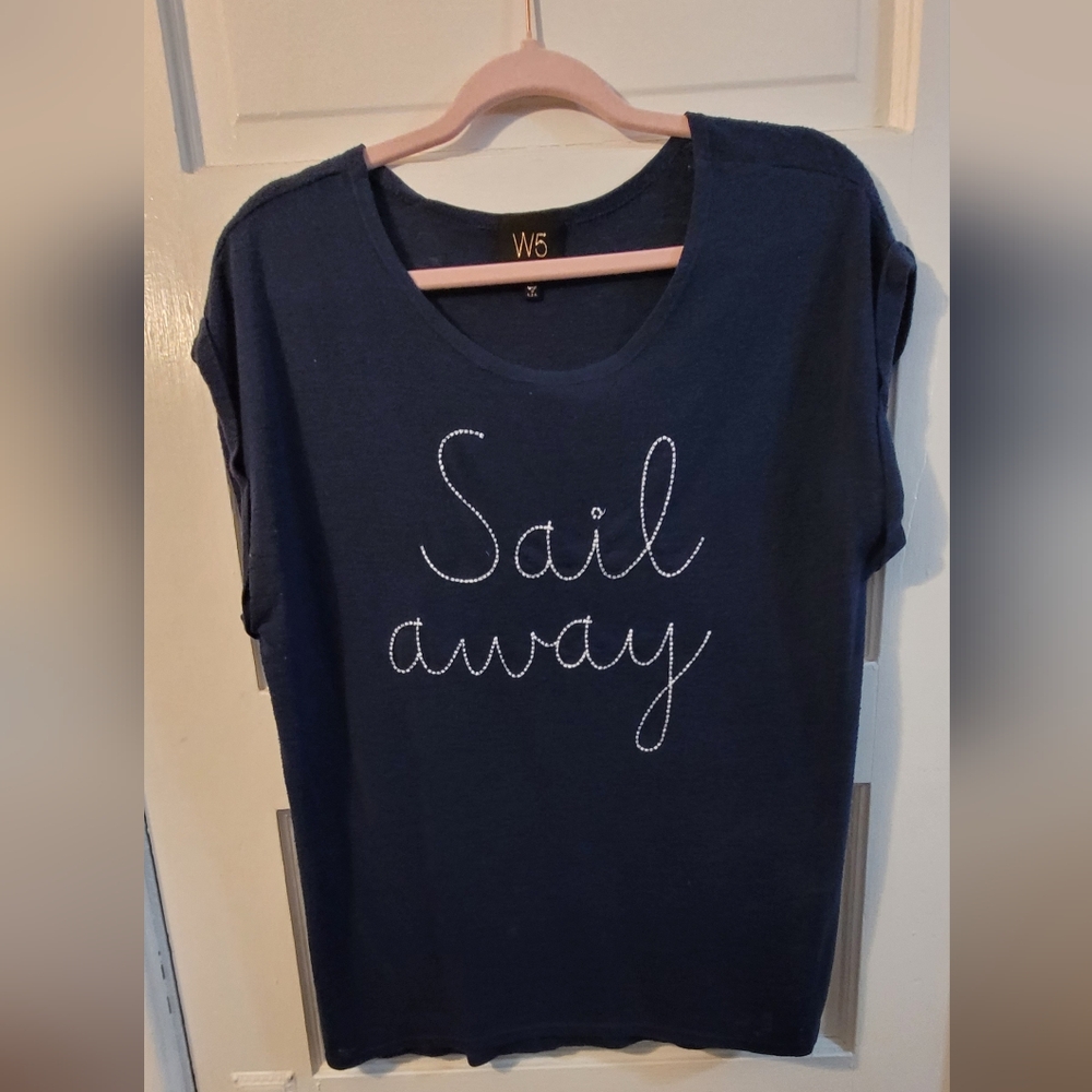 W5 Navy Short Sleeve Tee with Sail Away Design